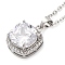 Square Brass Pave Cubic Zirconia Pendant Necklaces for Women, 304 Stainless Steel Cable Chain Necklaces, Stainless Steel Color, Clear, 17.72 inch(45cm)
