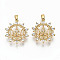 Brass Micro Pave Clear Cubic Zirconia Peg Bails Pendants, with Brass Pinch Bail, for Half Drilled Bead, Nickel Free, Flat Round, Real 18K Gold Plated, 20x18x5mm, Hole: 2.5x4mm, Pin: 1mm