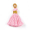 Polycotton(Polyester Cotton) Tassel Pendant Decorations, with Metallic Cord, Pink, 40~43x7~9mm, Hole: 5~6.5x2~3.5mm