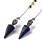 Natural Lapis Lazuli Pointed Hexagonal Cone Dowsing Pendulums, with Rack Plating Antique Silver Tone Alloy Findings and 7 Chakra Gemstone Round Beads, Cadmium Free & Lead Free, 213mm