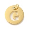 Ion Plating(IP) 304 Stainless Steel Pendants, with Jump Ring, Laser Cut, Flat Round with Letter Charm, Real 18K Gold Plated, Letter G, 20x1mm, Hole: 4.5mm