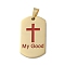 304 Stainless Steel Enamel Pendants, Rectangle with Cross & Word My Good Charm, PVD Vacuum Plating, Golden, 38x22x3mm, Hole: 9x5.5mm