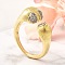 Brass Micro Pave Clear Cubic Zirconia Cuff Rings, Vortex Rings for Women, Cadmium Free & Nickel Free & Lead Free, Real 18K Gold Plated, Inner Diameter: 17.5mm