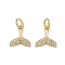 Brass Micro Pave Cubic Zirconia Pendants, Fishtail Charms, with Jump Ring, Long-Lasting Plated, Cadmium Free & Lead Free, Rack Plating, Real 18K Gold Plated, 10x9.5x1.5mm, Hole: 3mm