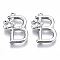 Brass Pendants, with Rhinestones, Cadmium Free & Nickel Free & Lead Free, Alphabet, Platinum, Letter.B, 18x12.5x2.5mm, Hole: 1mm