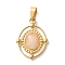 Natural Rose Quartz Pendants, 304 Stainless Steel Oval Charms, Ion Plating(IP), Golden, 21x16.5x5~5.5mm, Hole: 5.5x3mm