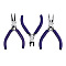 Steel Pliers Set, with Plastic Handles, including Side Cutter Pliers, Round Nose Plier, Needle Nose Wire Cutter Plier, Indigo, 113~126x48~52x6~10mm, 3pcs/set