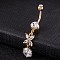 Piercing Jewelry, Brass Cubic Zirconia Navel Ring, Belly Rings, with 304 Stainless Steel Bar, Cadmium Free & Lead Free, Real 18K Gold Plated, Butterfly, Clear, 45x9mm, Bar Length: 3/8