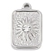 304 Stainless Steel Rhinestone Pendants, Rectangle with Sun Charm, Crystal, 15.5x10x3mm, Hole: 1.4mm