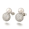 Rack Plating Brass Micro Pave Clear Cubic Zirconia Round Ball Stud Earring, Long-Lasting Plated, Lead Free & Cadmium Free, Platinum, 17.5x10mm