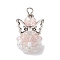 Glass Pendants, Angle, with Alloy Wing Beads & Iron Loop, Faceted, Misty Rose, 29x18x16mm, Hole: 3mm