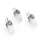 Natural Quartz Crystal Pointed Pendants, Rock Crystal, with Gunmetal Tone Brass Pendant Bails and Natural Labradorite, Bullet, 52~54x20x22~23mm, Hole: 8x5mm
