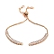 Brass Pave Clear Cubic Zirconia Rectangle Slider Bracelet Making, Real 18K Gold Plated, 7-7/8 inch(20cm), Hole: 1.8mm