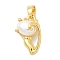 Rack Plating Brass Pendants, with ABS Imitation Pearl, Long-Lasting Plated, Lead Free & Cadmium Free, Real 18K Gold Plated, Cat Shape, 16x10x6mm, Hole: 4x2.5mm