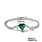 Elegant Heart-shaped Brass Rhinestone Link Chain Bracelets, Tennis Bracelet, Fashionable and Versatile, Emerald, Platinum, 6-3/4 inch(17cm)
