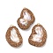 Rack Plating Brass Topaz Rhinestone Big Pendants, Natural Keshi Pearl Nuggets Charms, Long-Lasting Plated, Golden, 56.5x35.5x11mm, Hole: 5.5x3mm