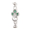 Rack Plating Brass Glass Fold Over Clasps, Long-Lasting Plated, Lead Free & Cadmium Free, Leaf, Green, Platinum, 48x15x7mm, Hole: 5mm