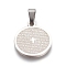 Non-Tarnish 304 Stainless Steel Pendants, Flat Round with Lord's Prayer Cross, Stainless Steel Color, 21x18x1.5mm, Hole: 6x4mm