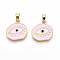 Brass Micro Pave Cubic Zirconia Pendants, Cadmium Free & Lead Free, with Enamel, Nuggets with Eye Charms, Real 18K Gold Plated, Pearl Pink, 15.5x15x2mm, Hole: 2.5~3x5mm