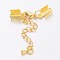 Chain Extender, with Golden Brass Clasp & Clip Ends, Lobster Claw Clasp and Cord Crimp, Nickel Free, Size: Clasp: 12x7.5x3mm, Cord Crimp: 5x13mm, Chain: 3.5x50mm long, Hole: 1.5mm
