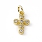 Brass Micro Pave Clear Cubic Zirconia Charms, Cadmium Free & Lead Free, with Open Jump Rings, Religion Cross, Real 18K Gold Plated, 12x7.5x2mm, Jump Ring: 4.5x0.7mm, Inner Diameter: 3mm