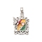 Brass Enamel Pendants, with Clear Cubic Zirconia, Cadmium Free & Nickel Free & Lead Free, Rectangle with Flower & Butterfly Charms, Platinum, 22.5x15x5.5mm, Hole: 4x3mm
