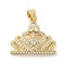Rack Plating Brass Micro Pave Cubic Zirconia Pendants, Cadmium Free & Lead Free, Long-Lasting Plated, Crown, Real 18K Gold Plated, 16.5x19x3.5mm, Hole: 5x3.5mm