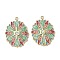304 Stainless Steel Pendants, Flower, with Enamel and Rhinestone, Real 18K Gold Plated, Red, 26~26.5x19.5x2.5mm, Hole: 1.8mm