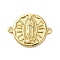 Rack Plating Brass Flat Round Connector Charms, Religion Virgin Mary Links, Long-Lasting Plated, Cadmium Free & Lead Free, Real 18K Gold Plated, 15.5x20x2.5mm, Hole: 1.2mm