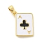 Clubs Brass Enamel Pendants, Cadmium Free & Nickel Free & Lead Free, Playing Card Charms, Real 18K Gold Plated, Black, 17x13x2mm, Hole: 5x2mm