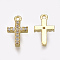 Cubic Zirconia Tiny Cross Charms, Cadmium Free & Nickel Free & Lead Free, with Brass Findings, Clear, Real 18K Gold Plated, 11x6.5x2mm, Hole: 0.8mm