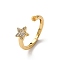 Star Brass Micro Pave Clear Cubic Zirconia Cuff Ring Components, for Half Drilled Beads, Long-Lasting Plated, Rack Plating, Lead Free & Cadmium Free, Real 18K Gold Plated, Pin: 0.8mm, Tray: 2mm, US Size 6(16.5mm)