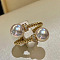 Brass Micro Pave Clear Cubic Zirconia Cuff Rings for Women, with Plastic Pearl Round Beads, Golden, Inner Diameter: Adjustable