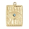 304 Stainless Steel Rhinestone Pendants, Rectangle with Eye Charm, Real 14K Gold Plated, 21x13.5x3mm, Hole: 1.6mm