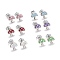 Brass Micro Pave Clear Cubic Zirconia Stud Earrings, with Enamel and Ear Nuts, Mushroom, Platinum, Mixed Color, 9x8.5x3mm, Pin: 1mm