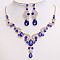 Teardrop & Moon Alloy Rhinestone Pendant Necklace & Stud Dangle Earring, Light Gold, Capri Blue, 440mm & 60mm