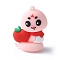 PVC Plastic Pendants, Snake with Apple, Pink, 46.5x35.5x22.5mm, Hole: 2mm