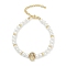 Rack Plating Brass Micro Pave Cubic Zirconia Charm Bracelets, with ABS Imitation Pearl Beads, Cadmium Free & Lead Free, Long-Lasting Plated, Real 18K Gold Plated, Skull, Jet, 7-1/4 inch(18.3cm)