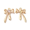 Rack Plating Alloy Charms, with Glass, Nickel Free, Bowknot with Heart Charms, Golden, Pink, 25x16x3.5mm, Hole: 1.8mm