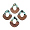 Transparent Resin and Walnut Wood Pendants, Hollow Teardrop Charms with Gold Foil, Medium Turquoise, 48x41x4mm, Hole: 2mm
