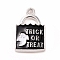 Halloween Alloy Enamel Pendants, Lock with Ghost & Word Trick or Treat Charm, Platinum, 24x15.5x3mm, Hole: 2mm