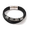 Braided Microfiber Leather Multi-strand Bracelets, 304 Stainless Steel Viking Symbol Bracelets for Men, Antique Silver, 8-5/8x3/4 inch(22x2cm)