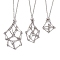 3 Pcs 201 Stainless Steel Crystal Stone Cage Pendant Necklaces, 304 Stainless Steel Cable Chains, Stainless Steel Color, 17.56~29.06 inch(446~738mm)