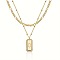 Brass Micro Pave Clear Cubic Zirconia Rectangle with Initial Pendant Double Layer Necklaces for Women, with 201 Stainless Steel Chain, Golden, Letter O, 15.75~19.69 inch(40~50cm)