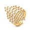 Leaf Brass Micro Pave Clear Cubic Zirconia Open Cuff Rings, for Women, Lead Free & Cadmium Free, Real 18K Gold Plated, 29.5mm, Adjustable
