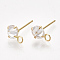Brass Stud Earring Findings, with Cubic Zirconia and Loop, Cadmium Free & Nickel Free & Lead Free, Clear, Real 18K Gold Plated, 10x6.5mm, Hole: 2mm, Pin: 0.8mm