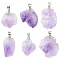 Rough Raw Natural Amethyst Pendants, Nuggets Charms, with Platinum Plated Brass Snap on Bails, 20~26x12~20x10~16mm, Hole: 4x4mm