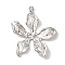 Rack Plating Brass & Cubic Zirconia Pendants, Cadmium Free & Lead Free, Long-Lasting Plated, Flower, Platinum, 42x37.5x3mm, Hole: 5mm