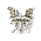 3 Hole Brass Micro Pave Cubic Zirconia Multi-Strand Links, Cadmium Free & Nickel Free & Lead Free, Butterfly, Platinum, Olive, 16x16x6mm, Hole: 1.6mm