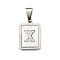 304 Stainless Steel Pave Natural White Shell Pendants, Rectangle with Letter Charms, Stainless Steel Color, Letter X, 17.5x12x1.5mm, Hole: 6x3mm